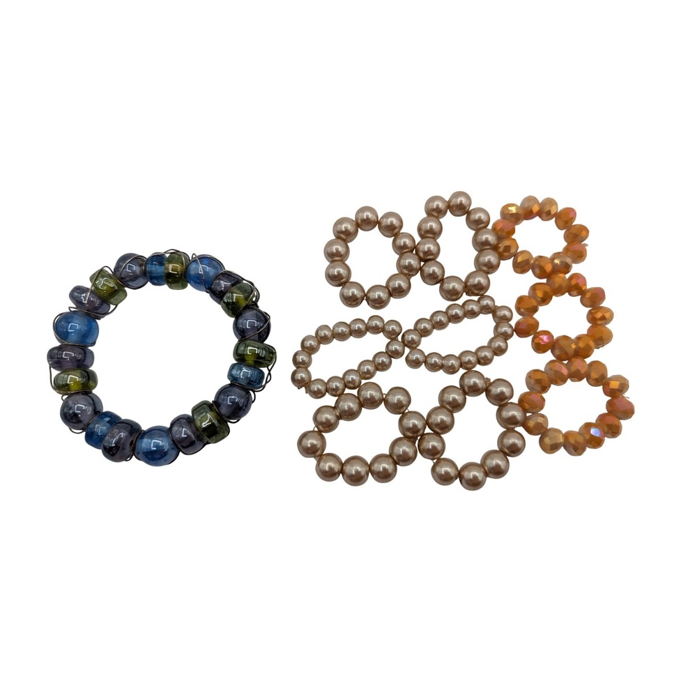 10pc Beaded Napkin Ring Set Faux Pearl Glass Amber Crystal Table Decor Assorted